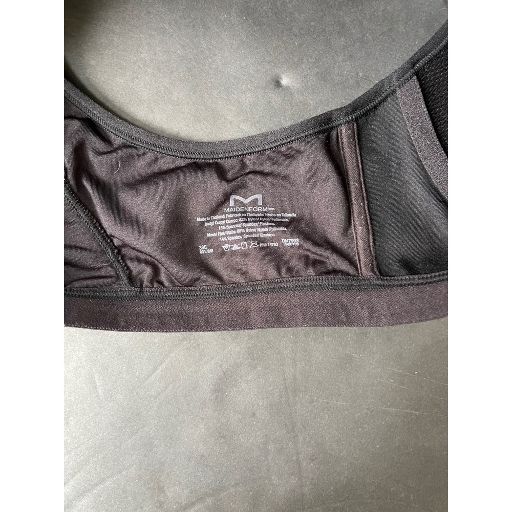 Maidenform Sport Front Zip Racerback High Impact Sports Bra Black 38C DM7993 - Picture 3 of 3